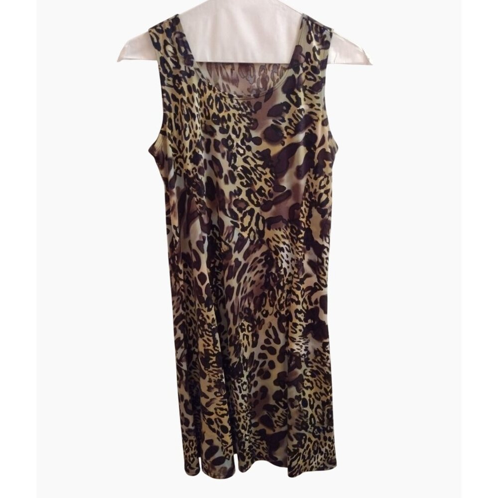 Susan Graver Sleeveless A-Line Leopard Dress, S, Summer Green Animal Print